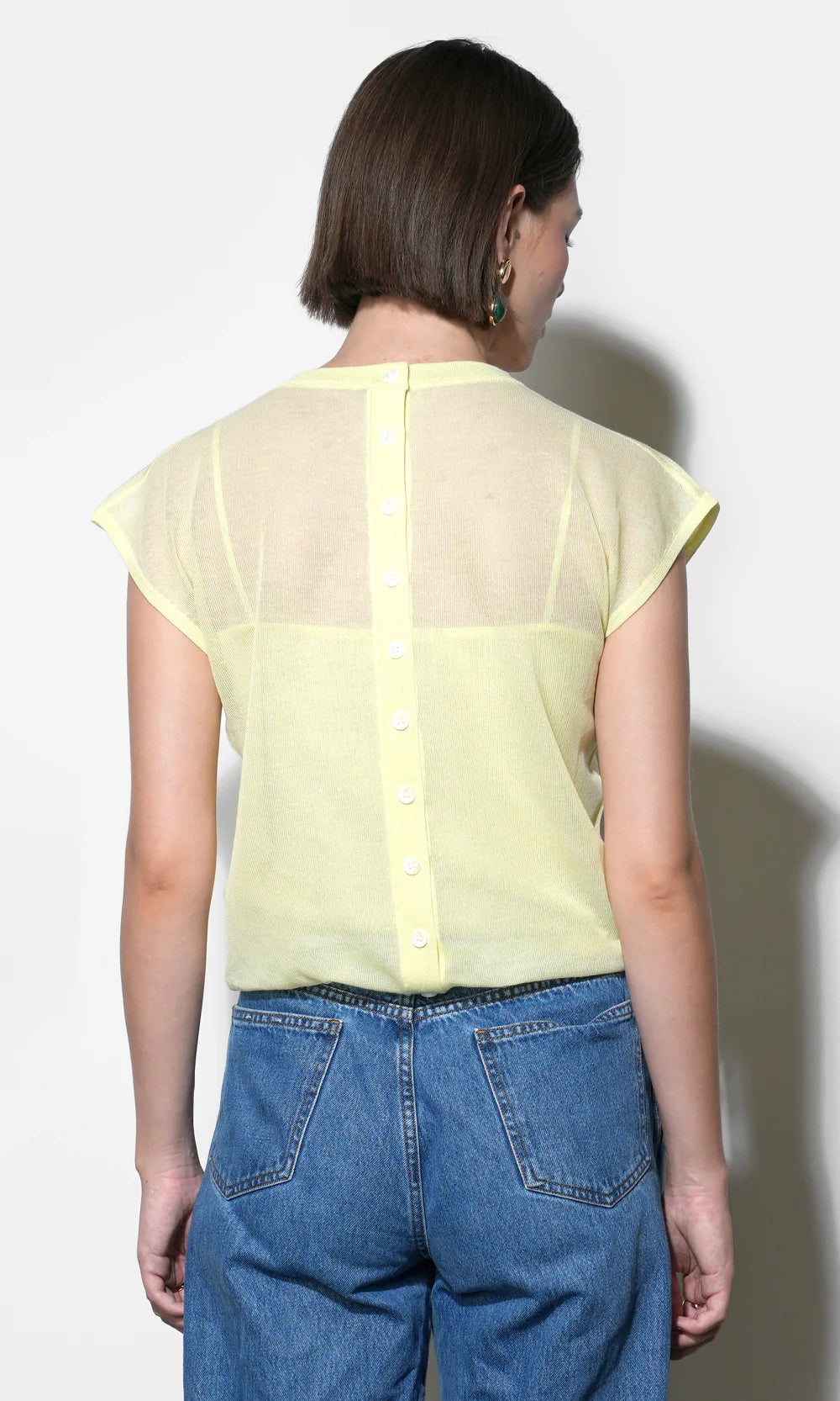 Celestial Yellow Natalia Sheer Bubble Sweater Top