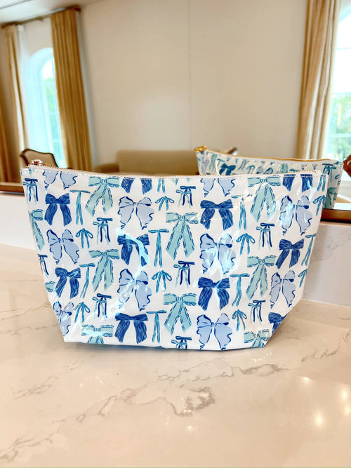 Clear Coat Blue Bow Toiletry Bag