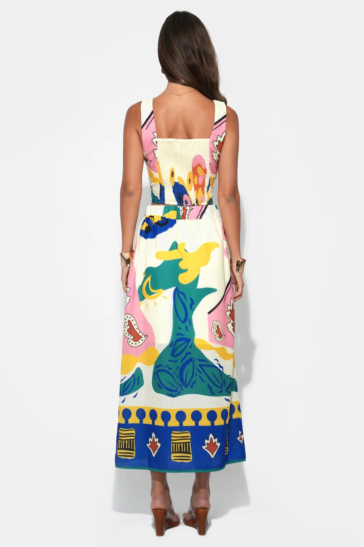 Kylie Square Neck Smocked Back Printed Top