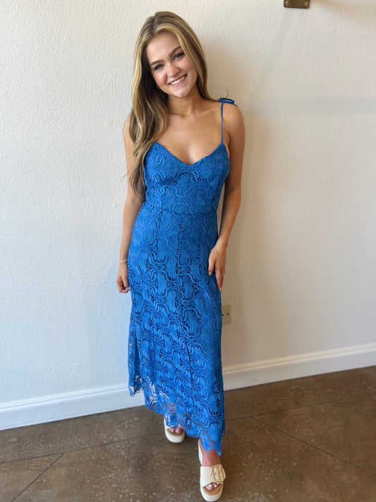 Blair Flower Tie Straps Lace Midi Dress