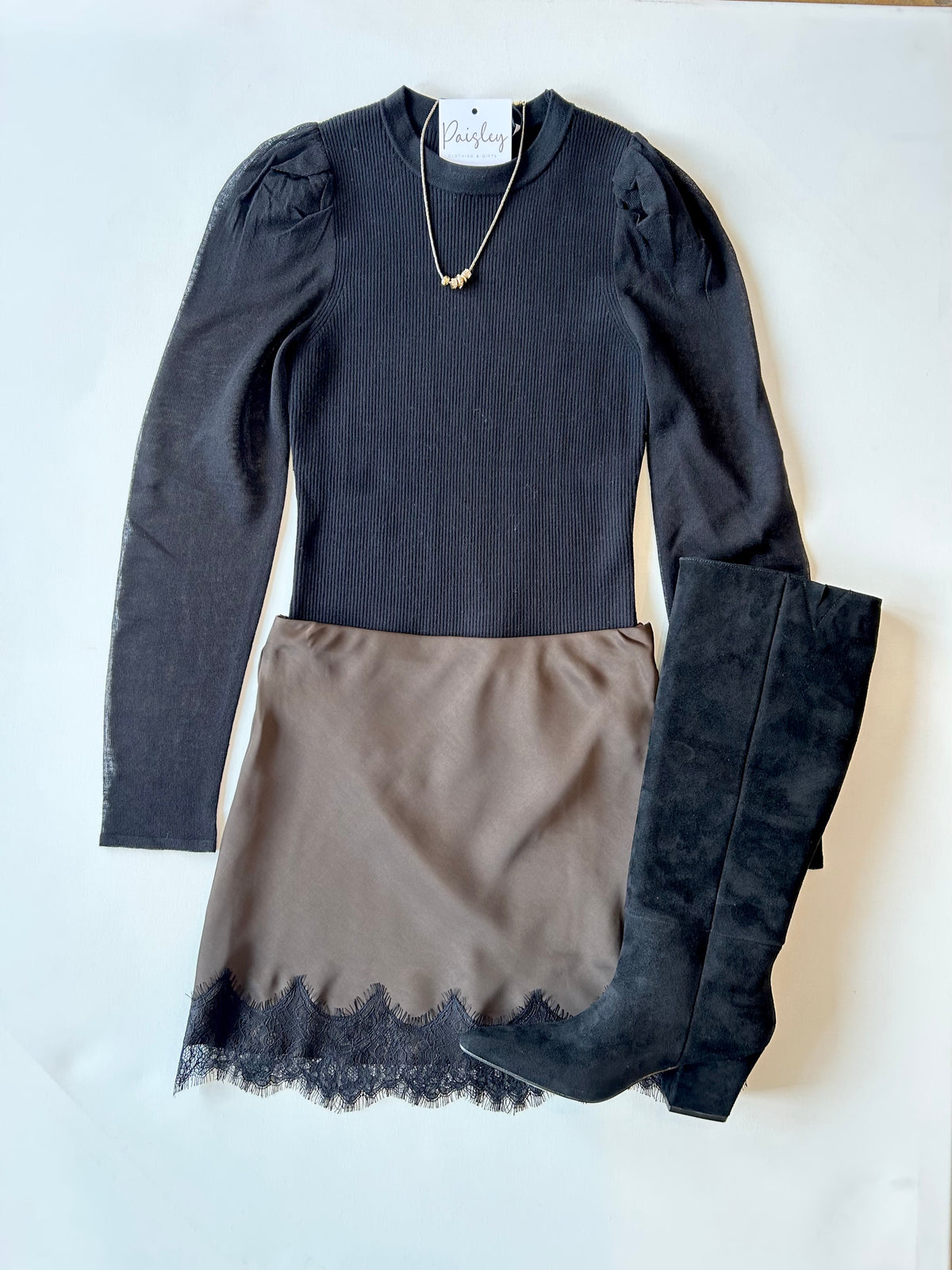Kira Satin Skirt in Chocolate