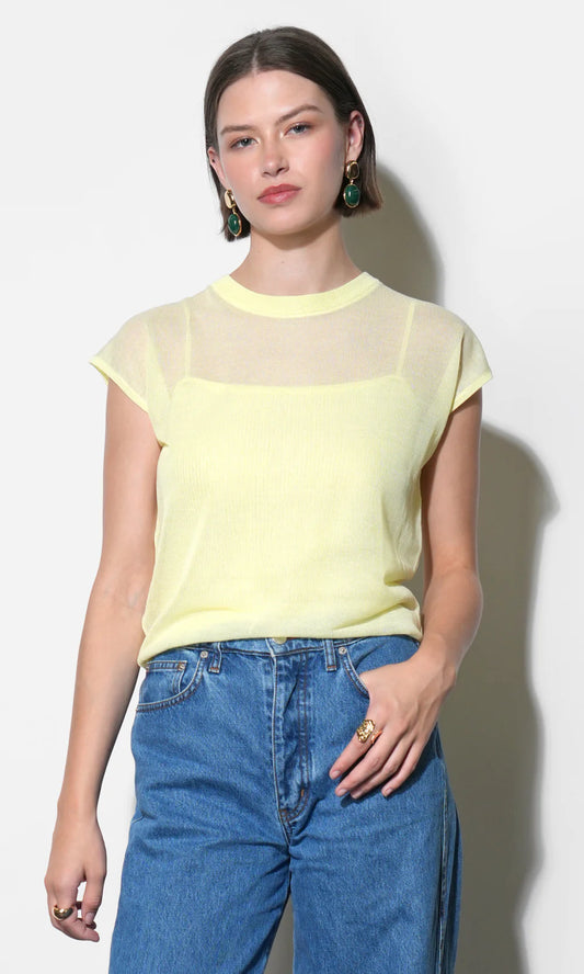 Celestial Yellow Natalia Sheer Bubble Sweater Top
