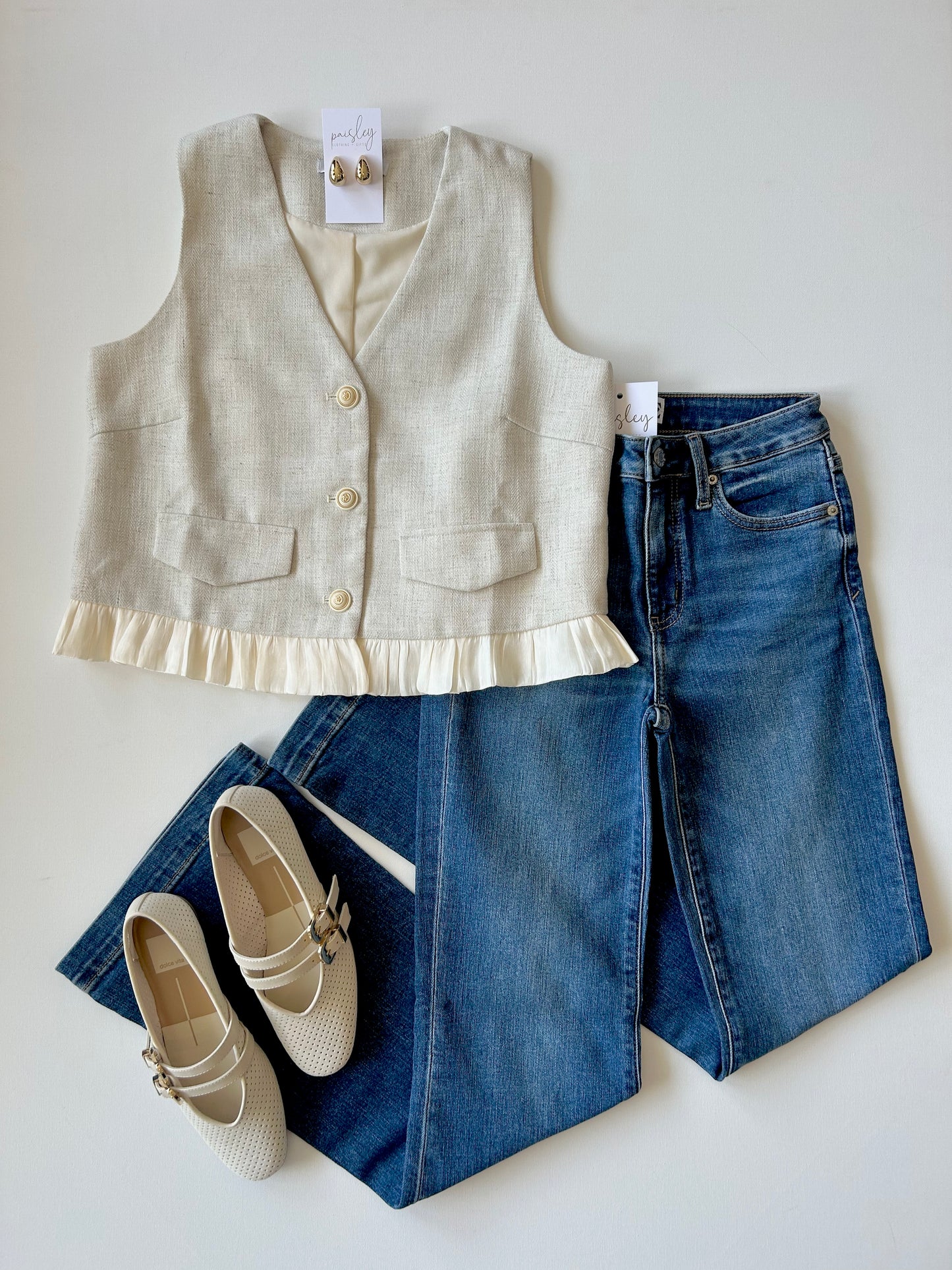 Ruffled Hem Vest in Cream