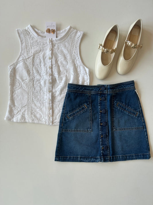 Button Front Denim Skirt