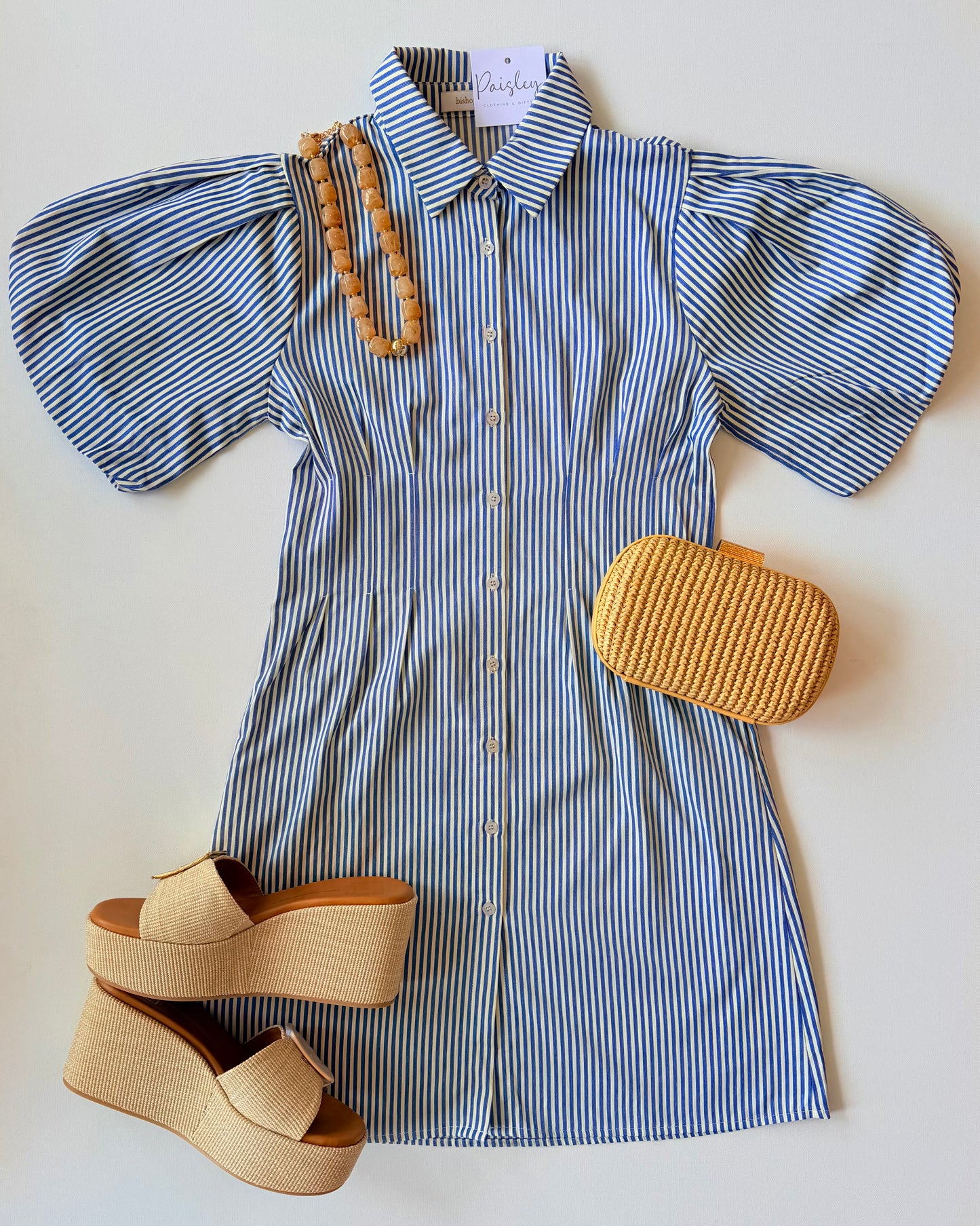Jaqueline Puff Sleeve Dress in Stripes