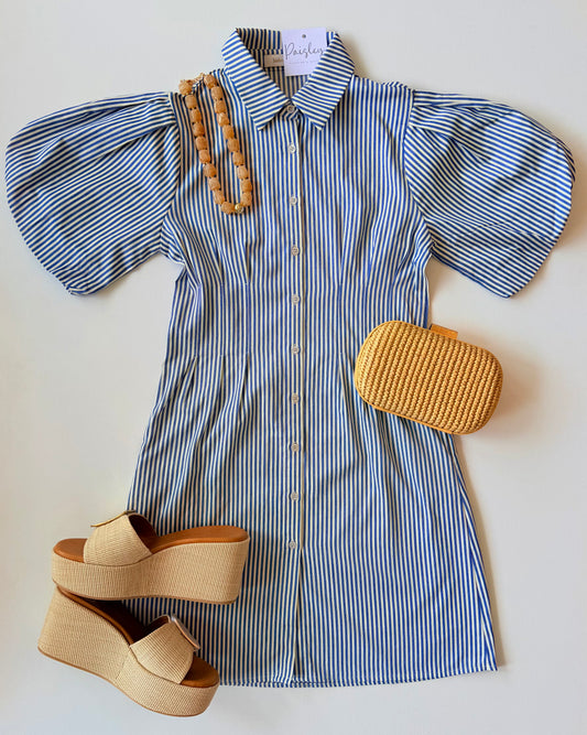 Jaqueline Puff Sleeve Dress in Stripes