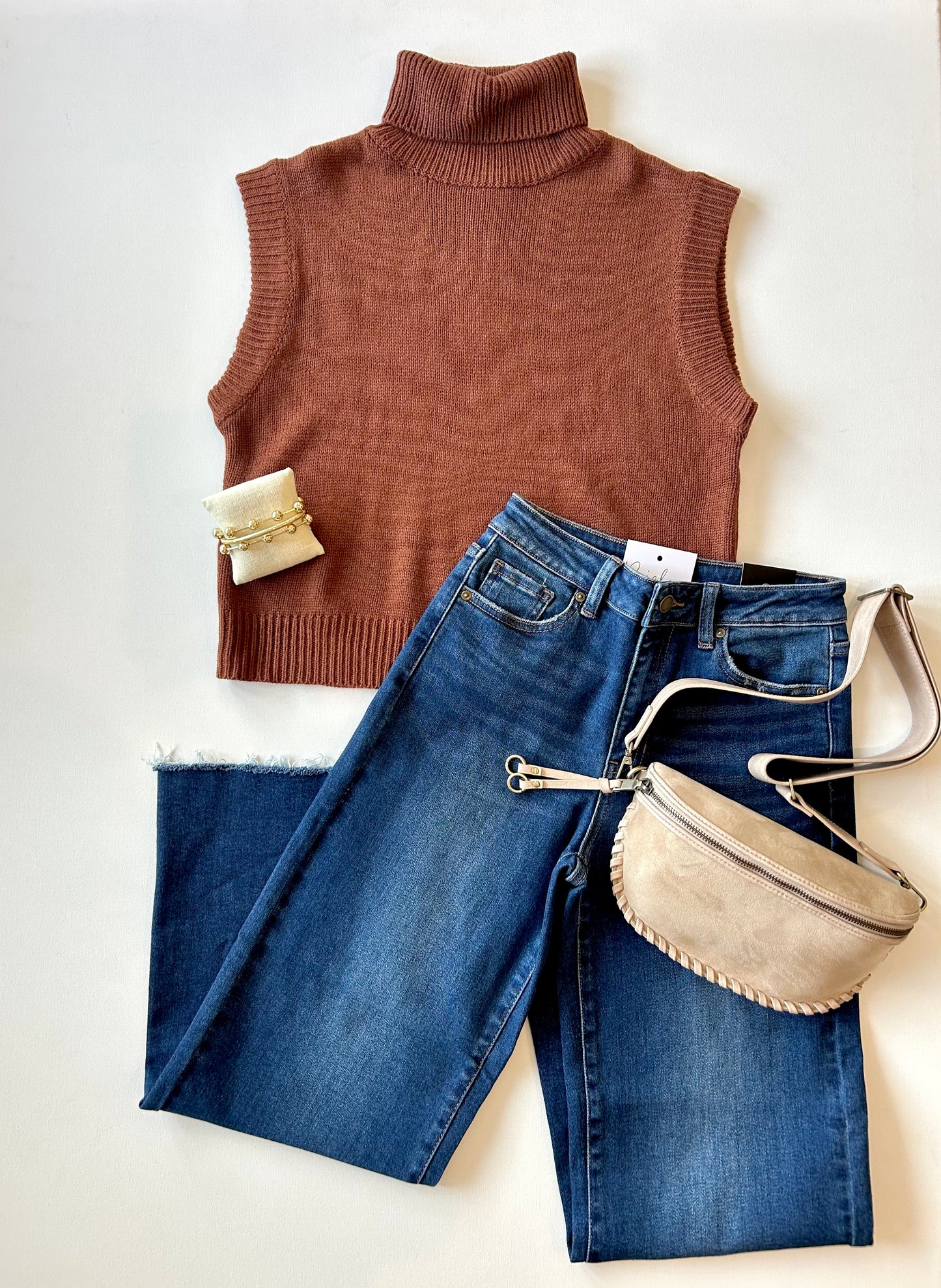 Camel Turtleneck Sleeves Sweater