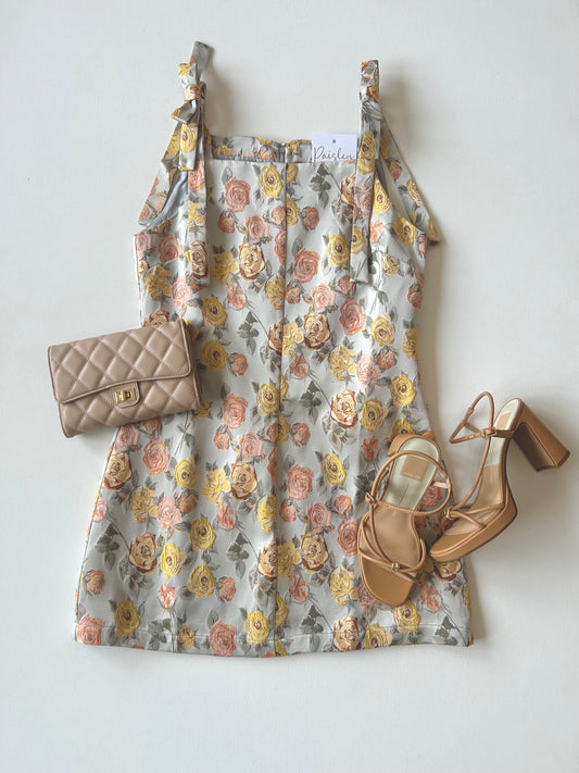 Dusty Blue Floral Jacquard Mini Dress