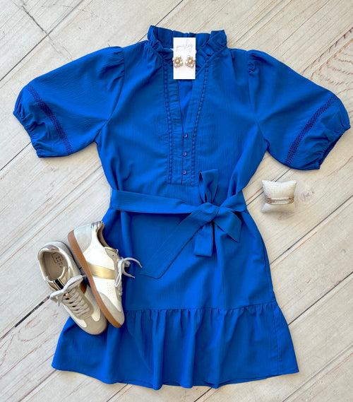 Sarah Belted Dress in Royal