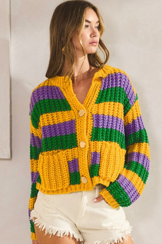 MG Stripe Cardigan With Gold Buttons