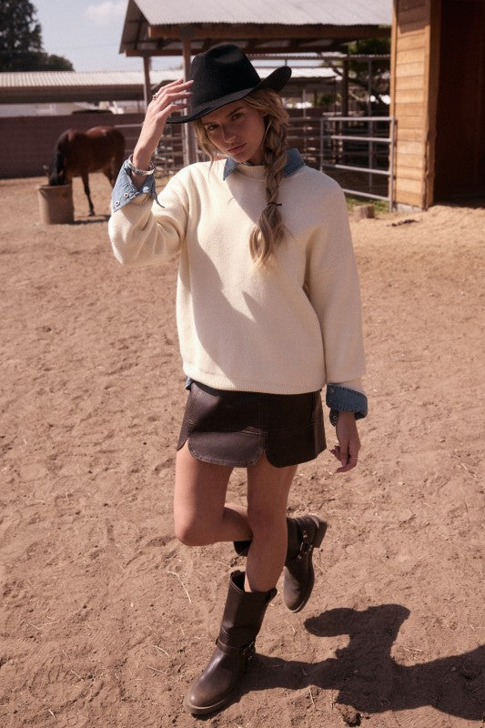 Coco Brown Distressed Mini Skirt