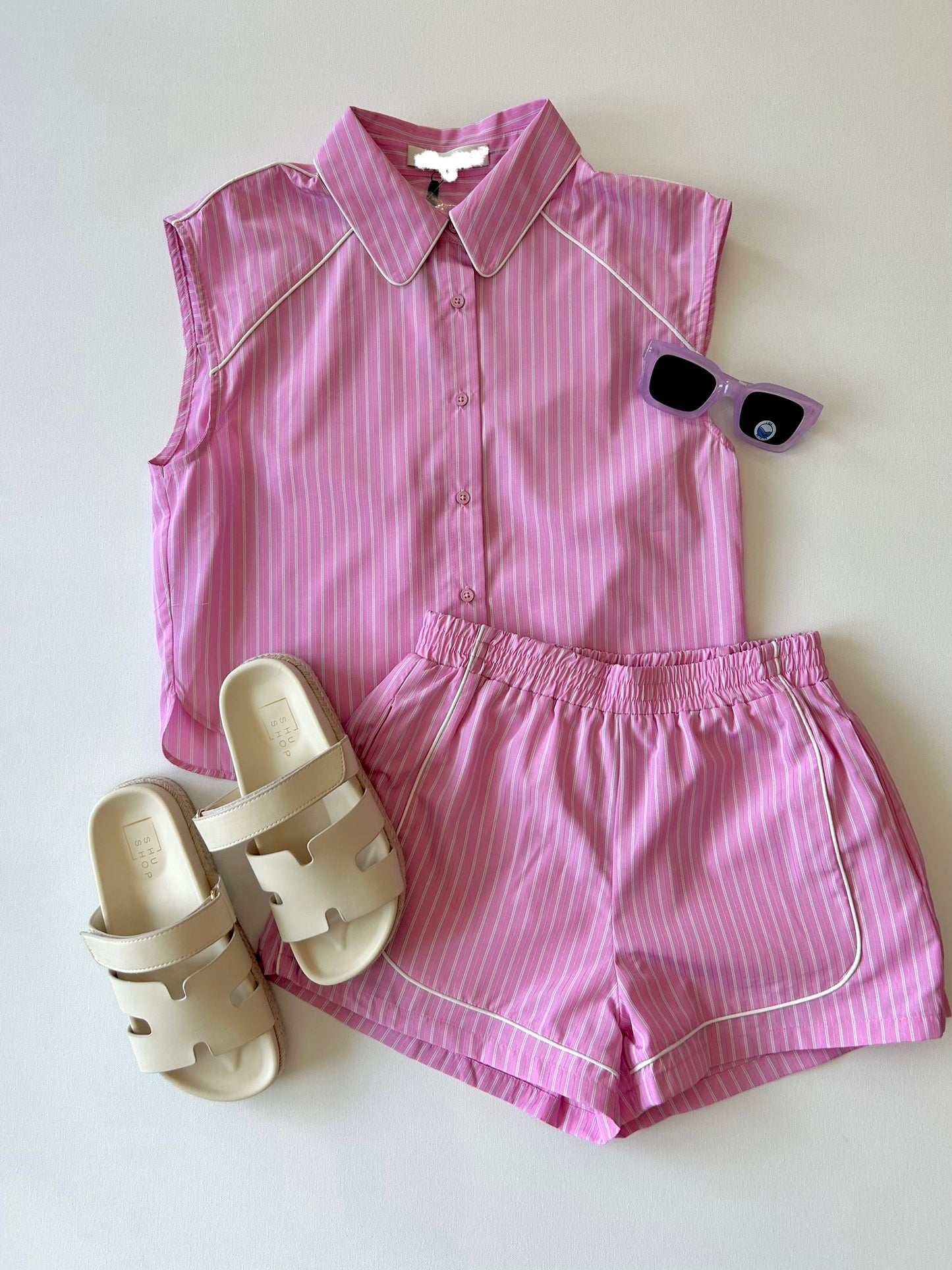 Micah Striped Shorts with Piping