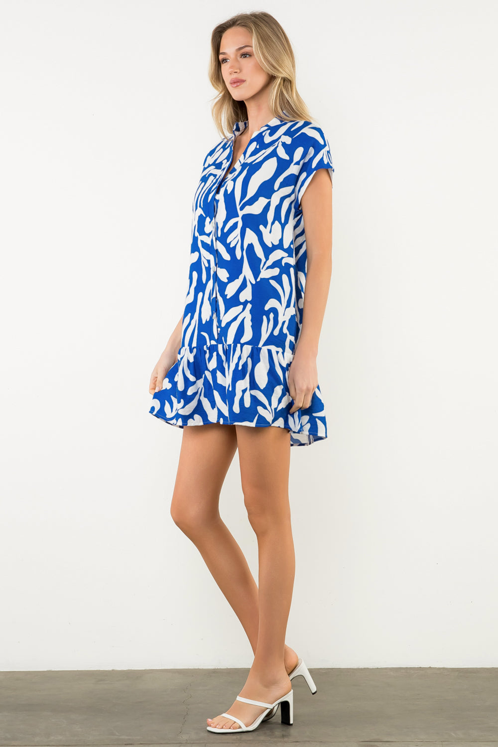 Nancy Dress in White & Royal Print