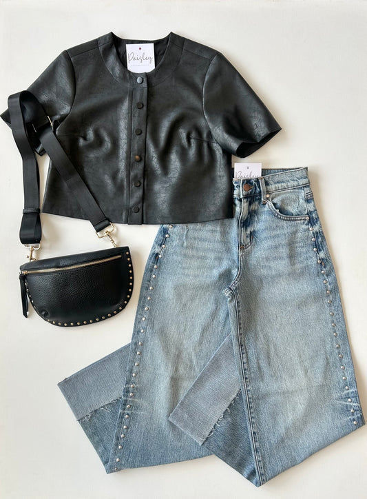 Grayson Faux Leather Top in Black