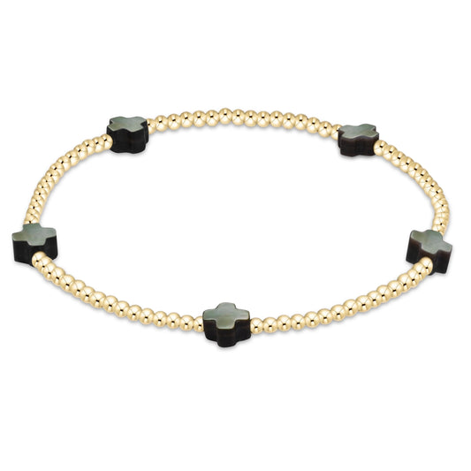 signature cross small 2mm gold bracelet -MOP- black tahitian-e.newton