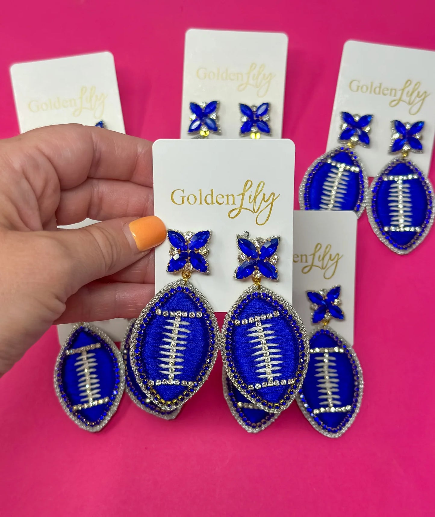 Fancy Football Earrings in Blue and White