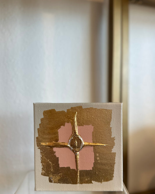 5x5 cross with medallion on canvas