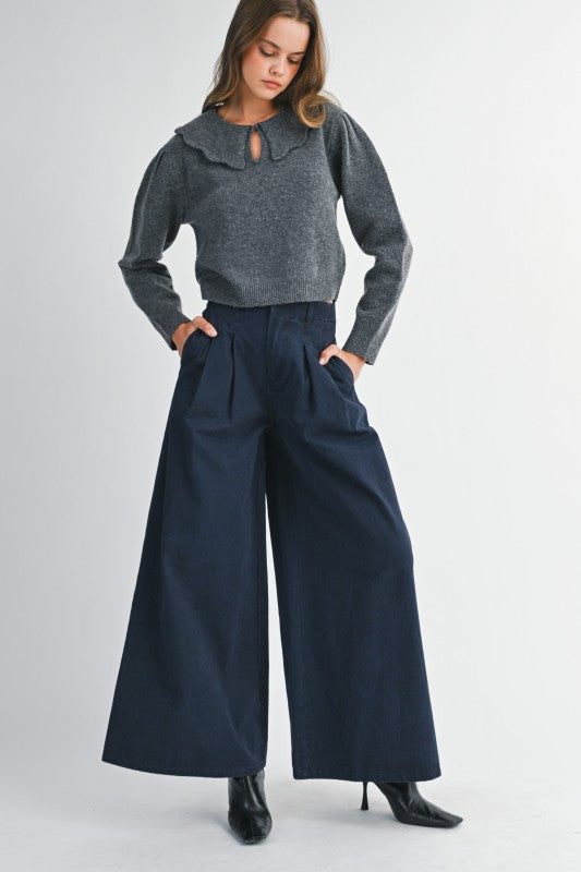 Charcoal Scalloped Collared Sweater