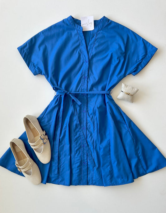 Button Front Royal Blue Dress