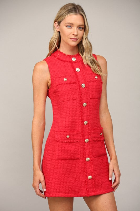 Red Holiday Tweed Dress