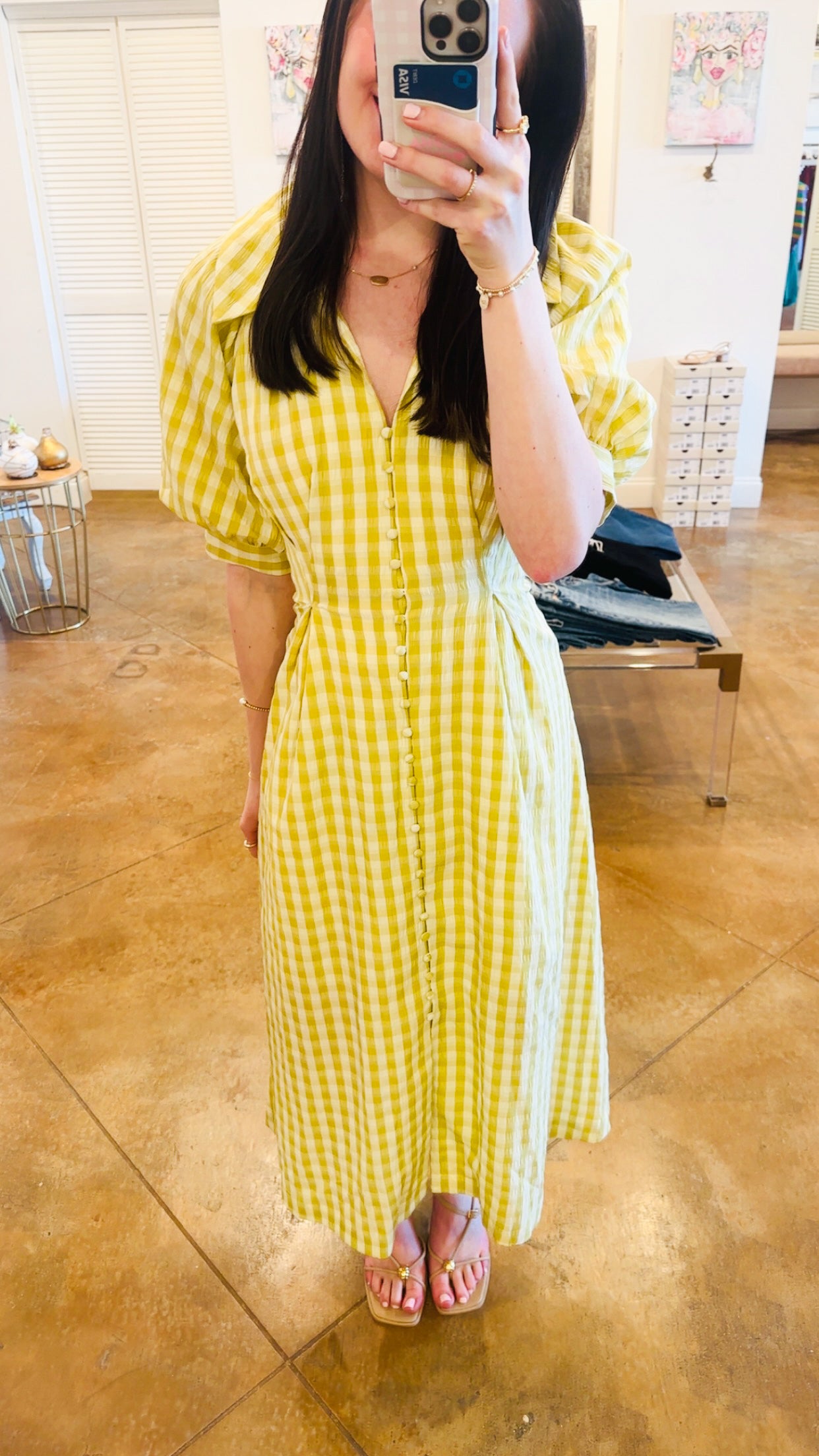 Gingham Puff Sleeve Dress