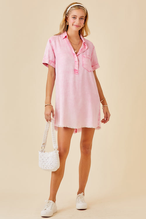 Washed Pink Denim Shirt Dress
