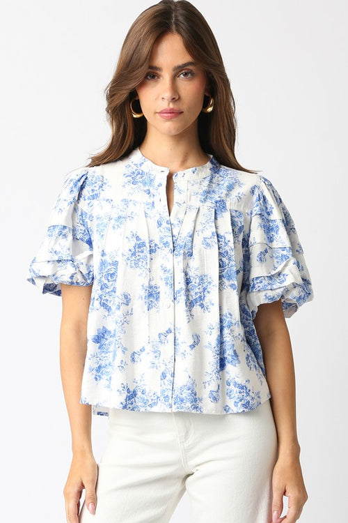 Evelyn Blue Floral Top