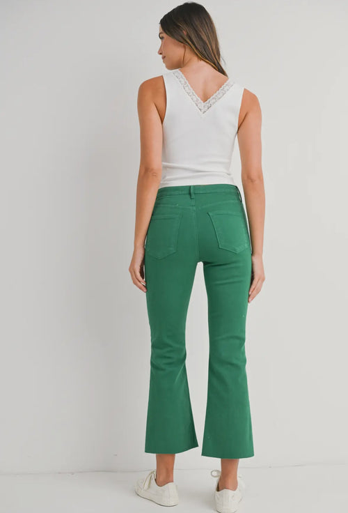 High Rise Crop Flare Jean in MG Green