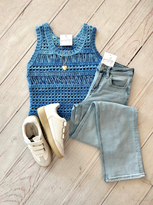 Blue Crochet Knit Tank