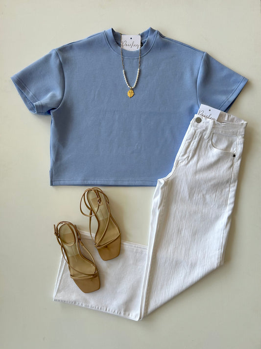 Perri Blue Tess Cotton Soft Knit Top