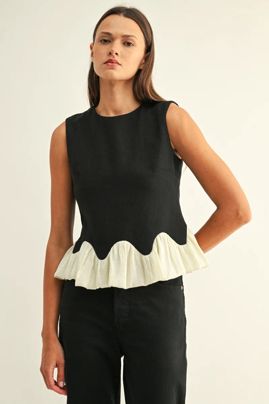 Coleen Contrast Bubble Hem Sleeveless Top