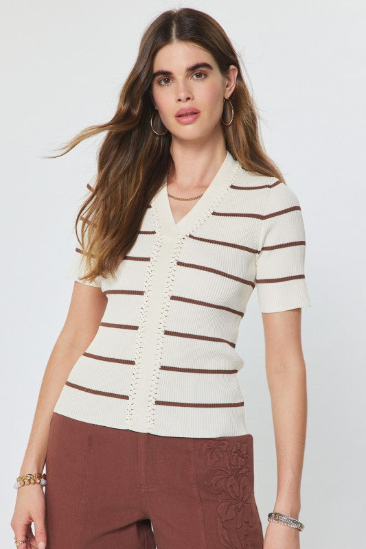 V-Neck Fitted Ribbed Sweater Top