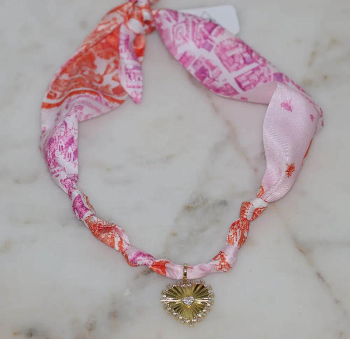 Scarf Necklace - Blush with Heart Charm