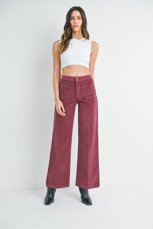 Corduroy Patch Pocket Wide Leg Jean