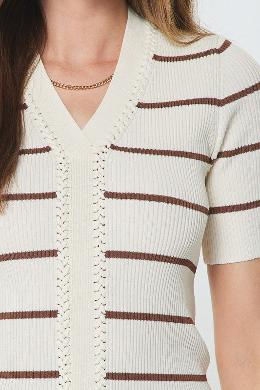 V-Neck Fitted Ribbed Sweater Top