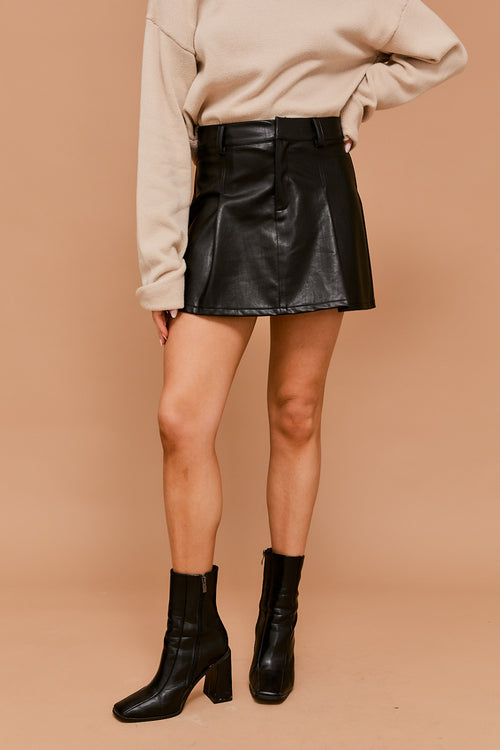 Black Faux Leather Pleated Skirt