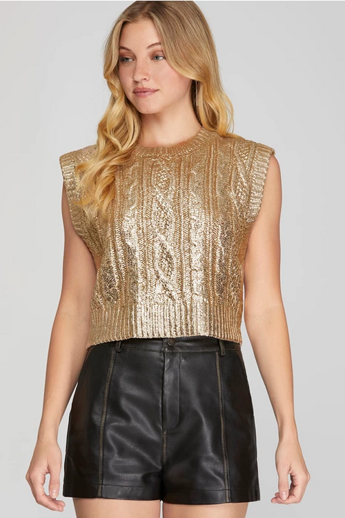 Light Gold Foil Sleeveless Sweater