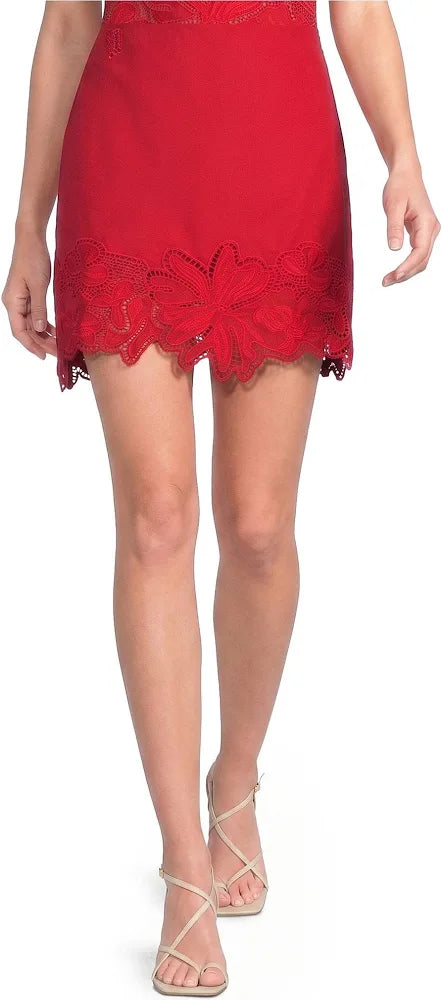 Lina Eyelet Mini Red Skirt