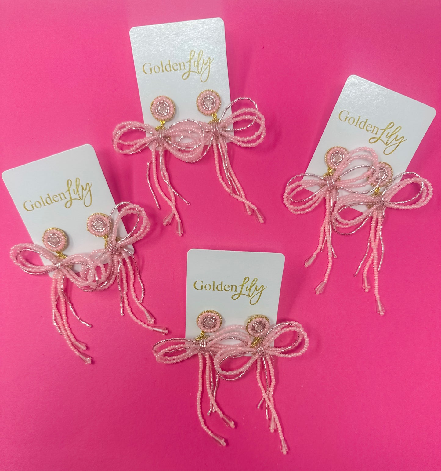 Pink Seed Bead Dangle Earrings