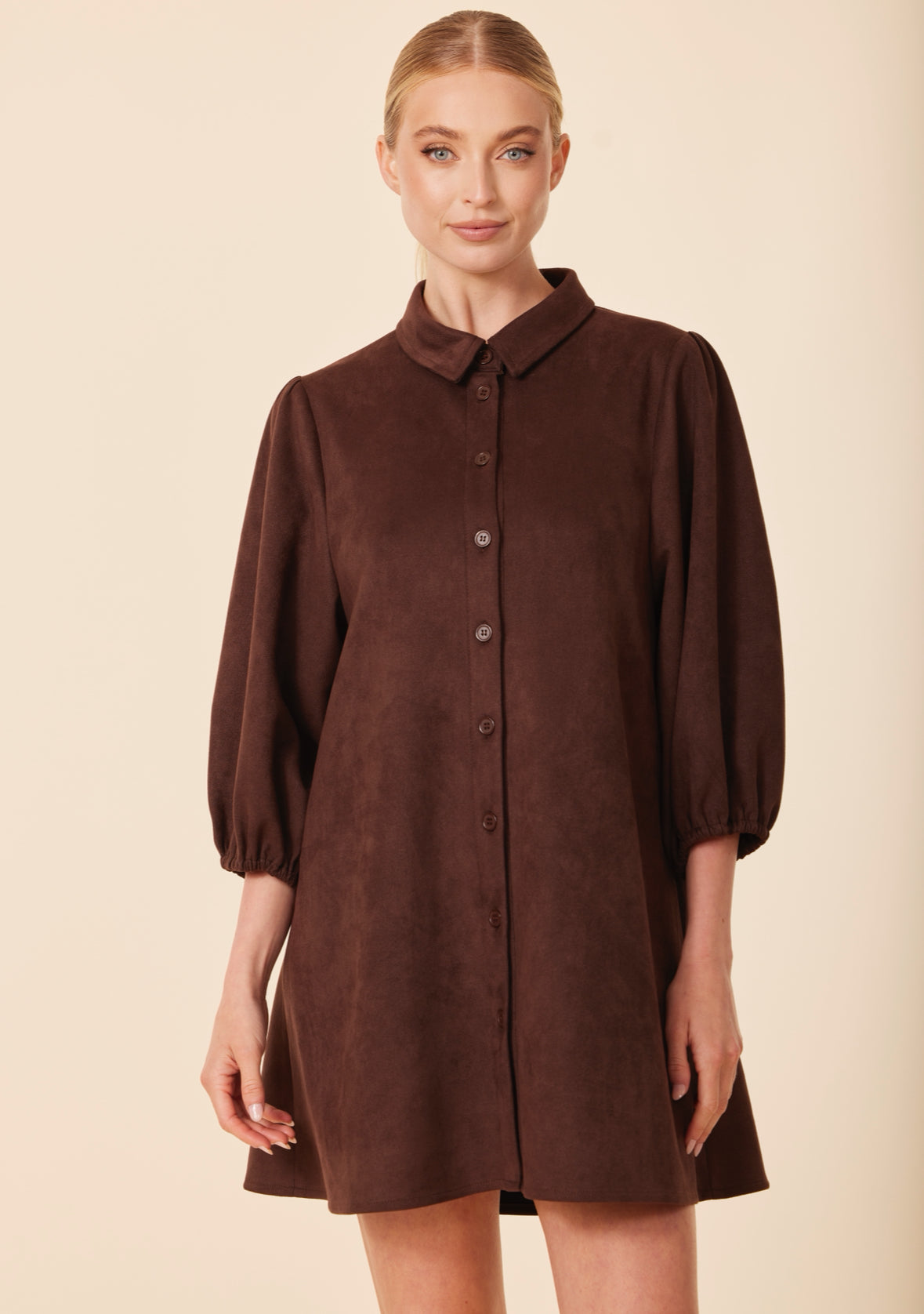 Exaggerated Sleeve Suede Dress