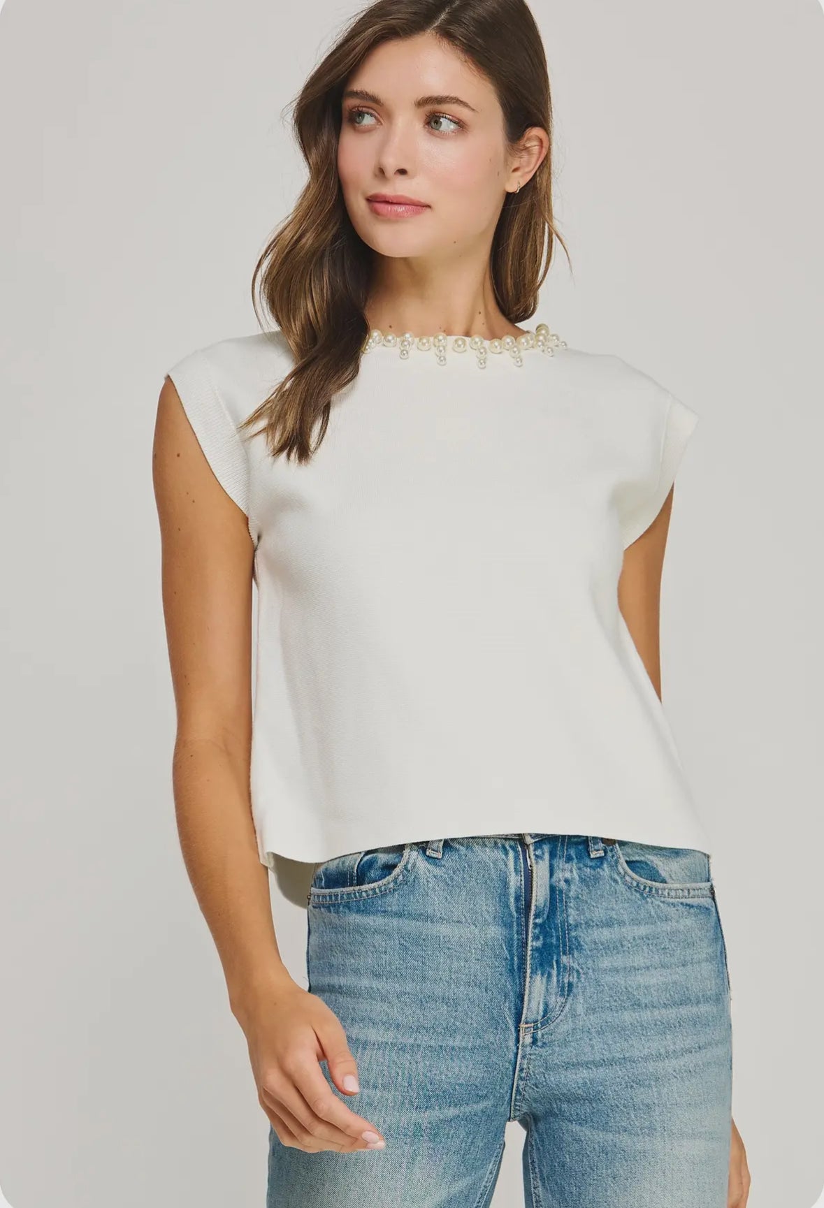 Pearl Trimmed Jewel Knit Top