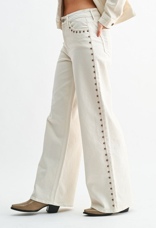 Studded High Rise Cream Jean
