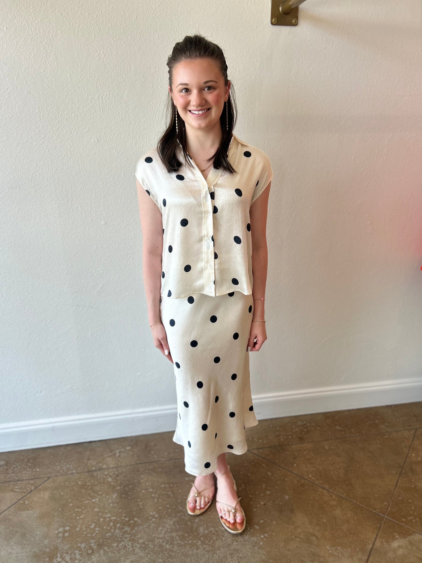 Oyster Polka Dot Midi Skirt