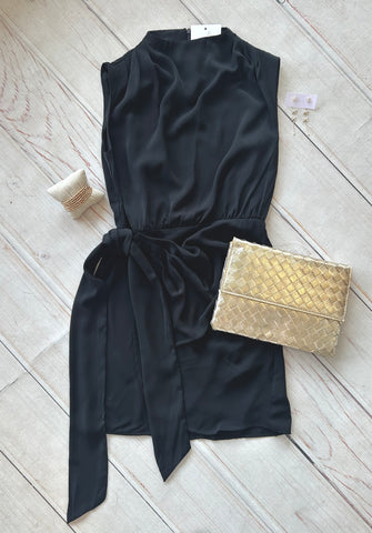 Black Shimmer Long Sleeve Pleated Dress