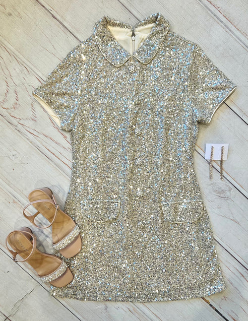 Sequin Collared Mini Dress