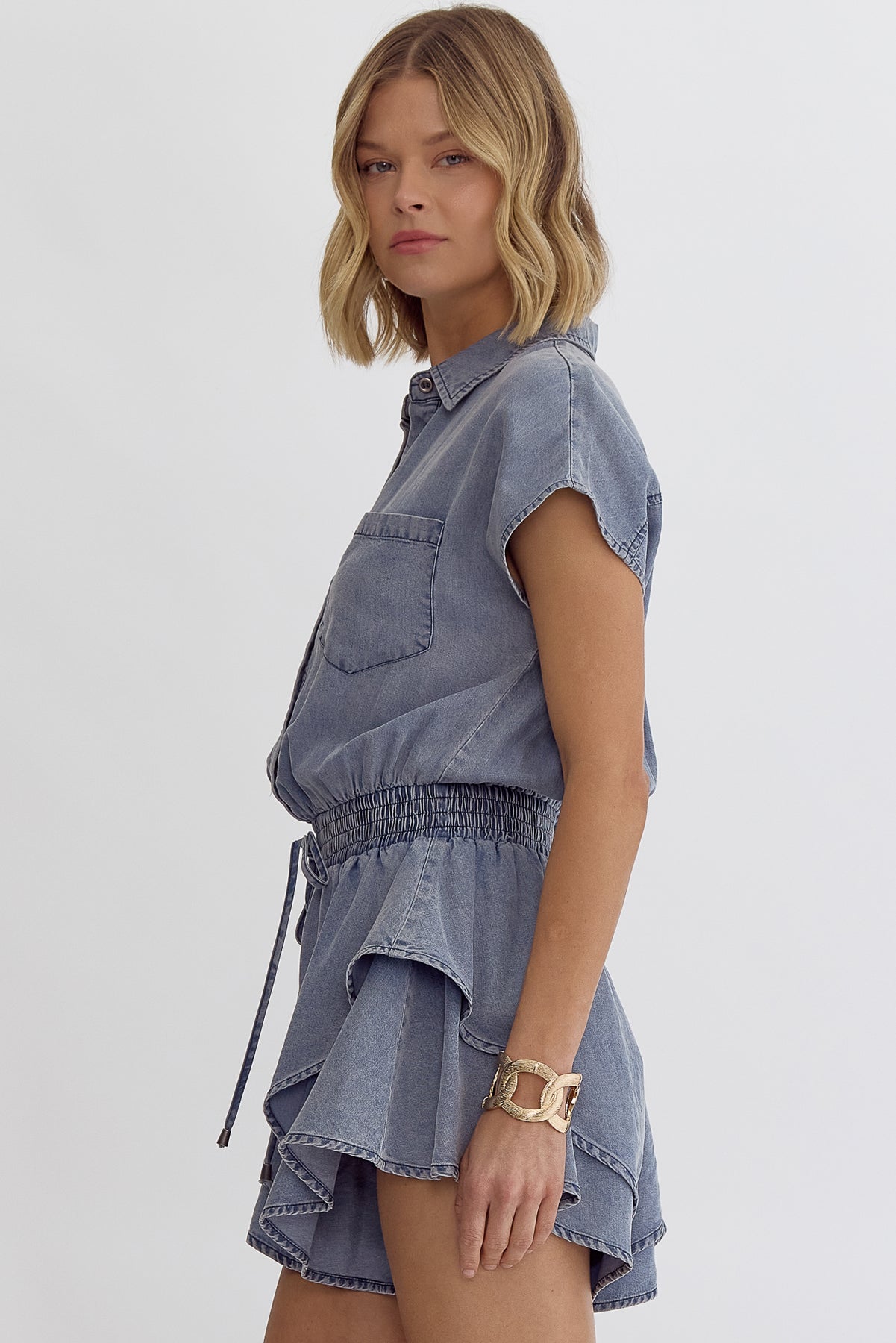 Denim Tiered Skirt Romper