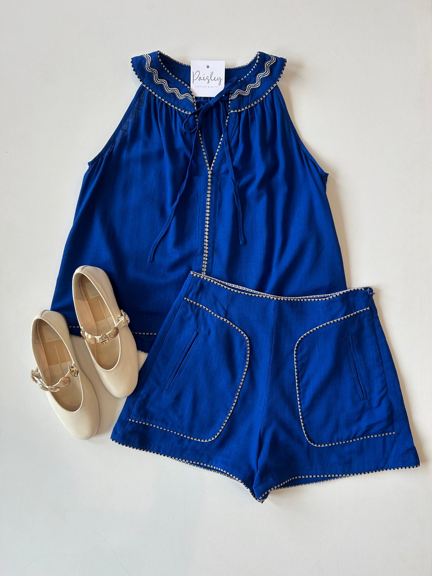 Cobalt Blue Linen Halter Top