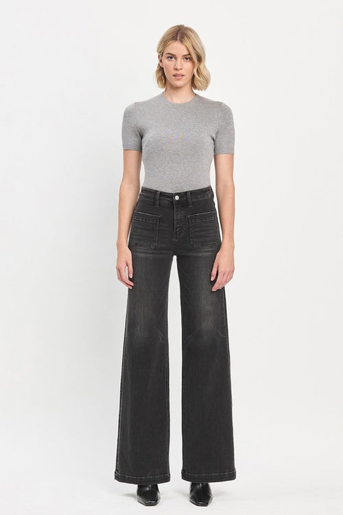 Black High Rise Wide Trouser