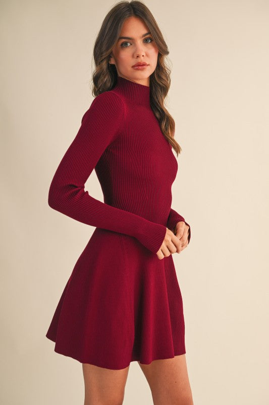 Casey Ribbed Chocolate Dress In Burgundy