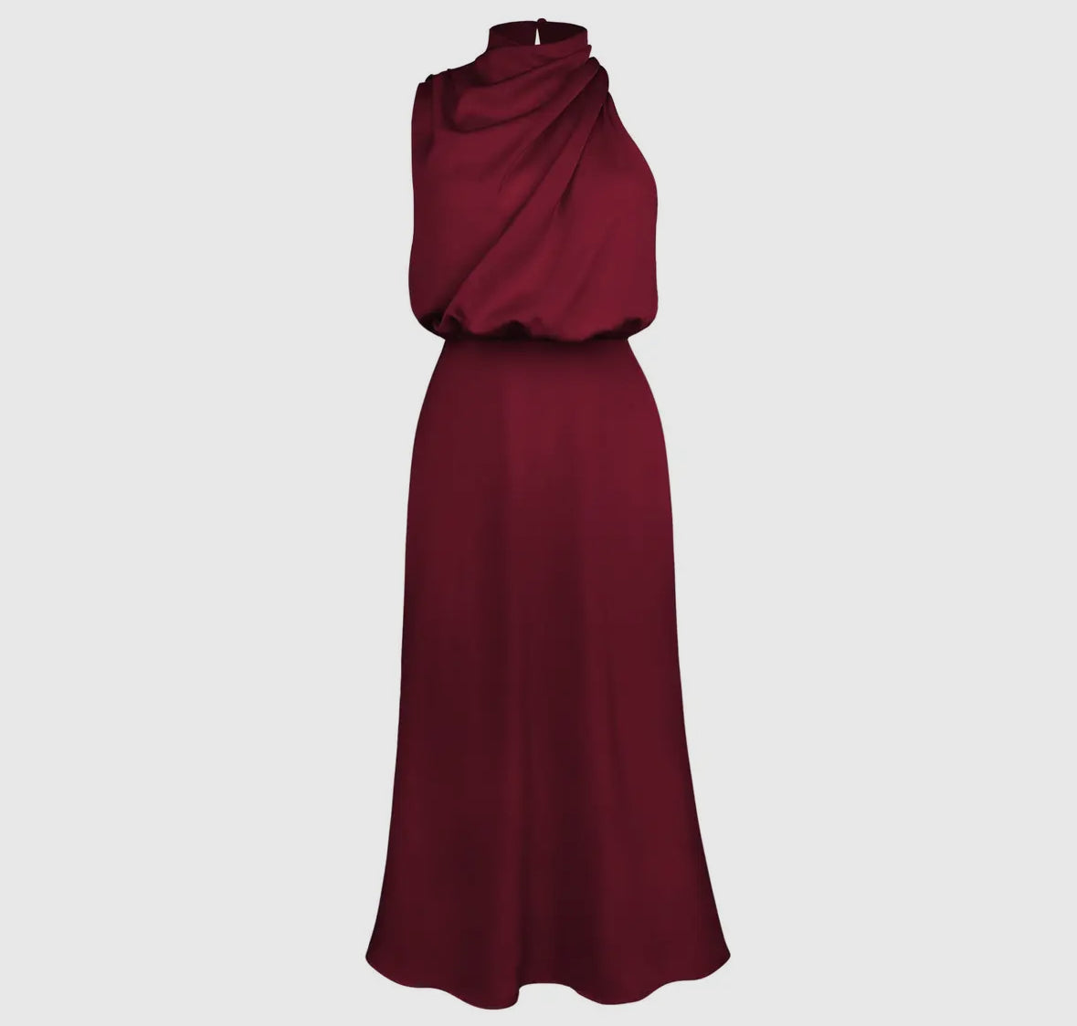 Burgundy Satin Midi Dress